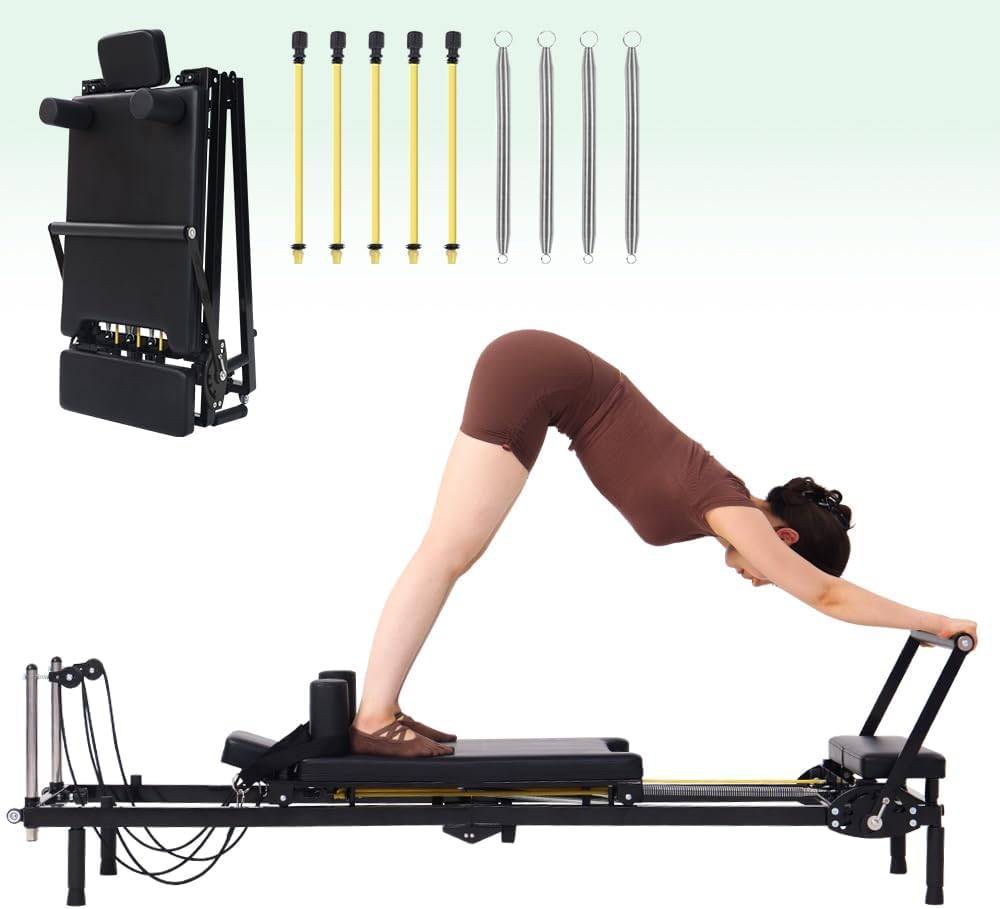 Home Gym Pilates - Foldable Pilates Reformer Machine, 2-in-1 Resistance
