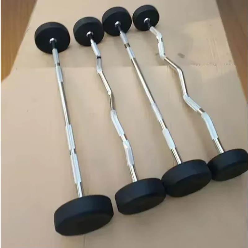 Barbell Curl Bar - Round Rubber Coated Curl Fixed Bar