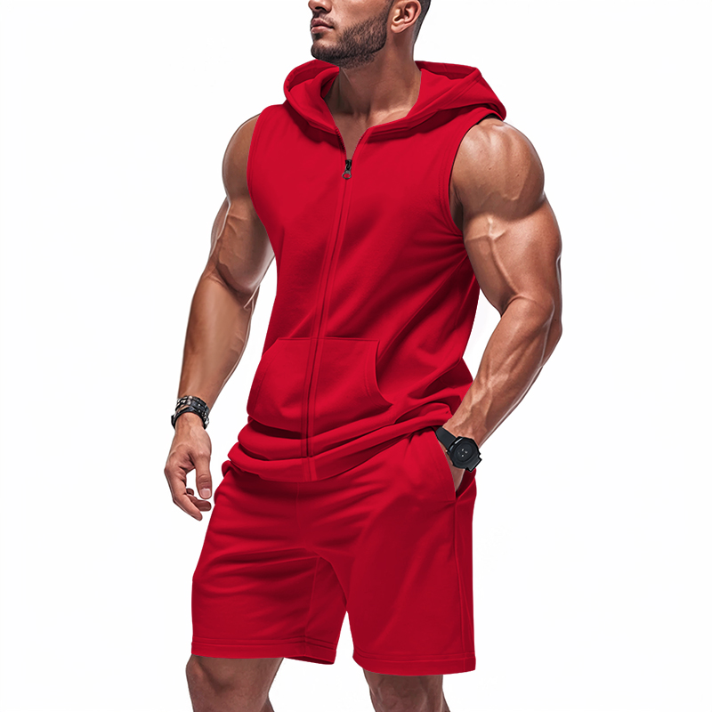 Home Gym Full Body - Men's Suit Sleeveless Hoodie Two-Piece Set