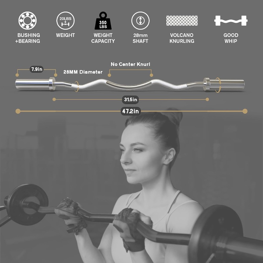 2 Inch EZ Curl Bar with 155LB  - Barbell Curl Bar ulasan dan harga