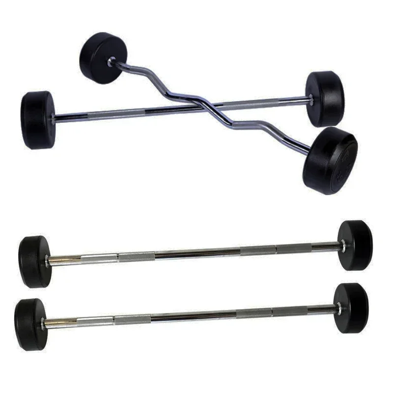 Round Rubber Coated Curl Fixed - Barbell Curl Bar ulasan dan harga