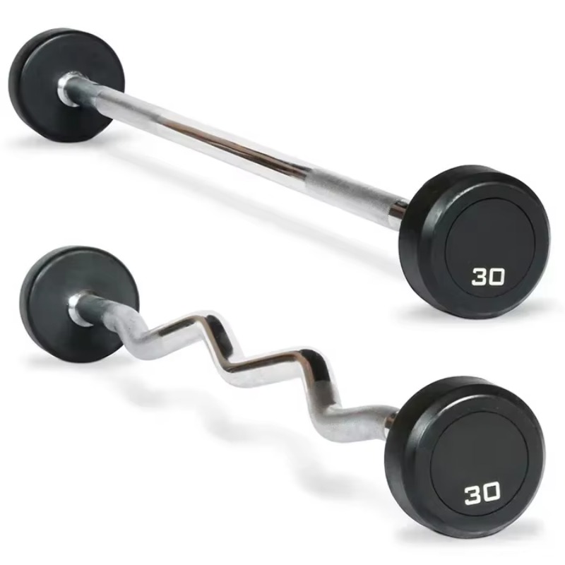 Round Rubber Coated Curl Fixed - Barbell Curl Bar ulasan dan harga